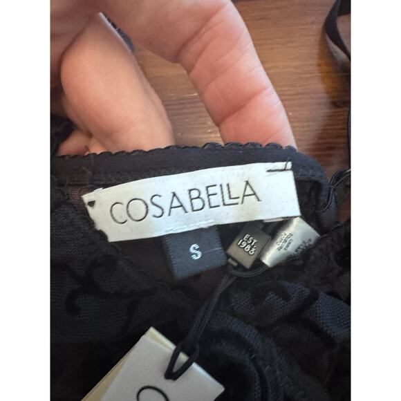 Cosabella Annabella Flock Plunge Teddy Thong Black Sz S NWT $118 - Picture 7 of 10